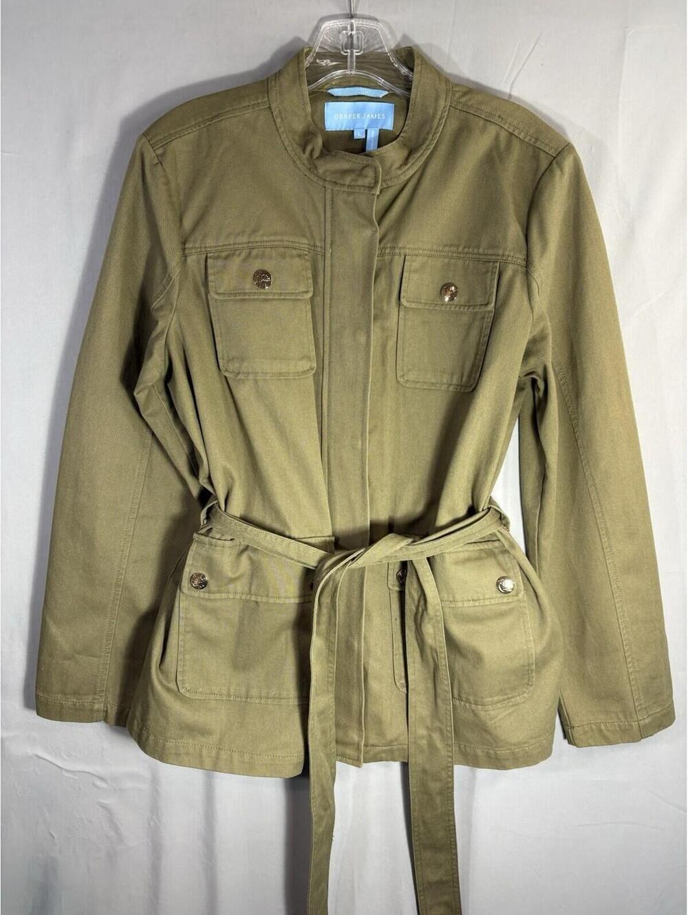 Draper James Womens sz L Utility Jacket Olive Green Belted Safari Military